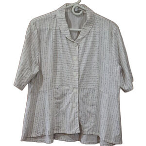 Studio 90 White Button Up Short Sleeve Geometric Print Top LG